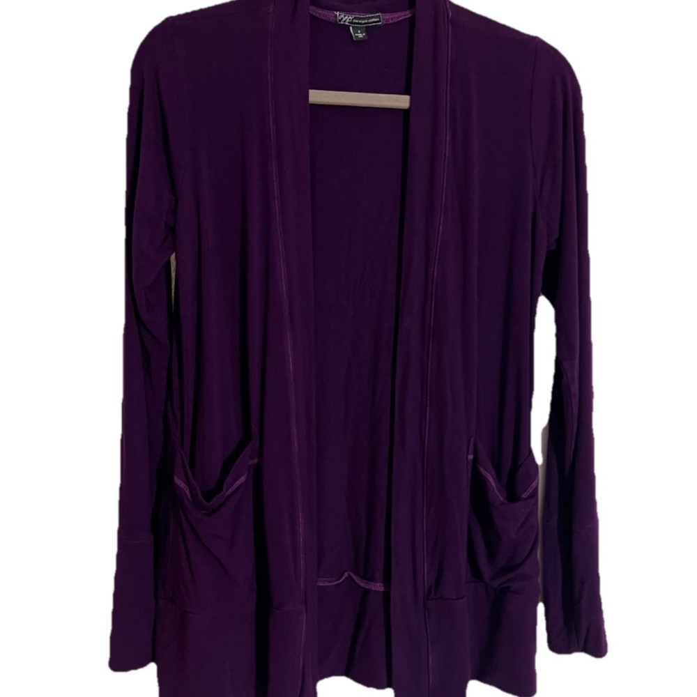 ggo Girls Gone Organic Bamboo Open Cardigan Sweater Womens Small Knit Purple